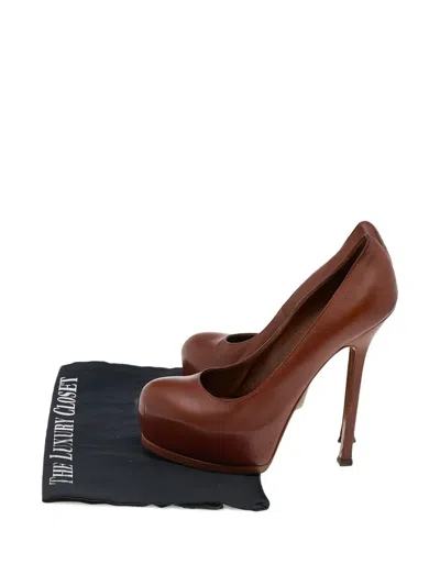 Pre-owned Saint Laurent Tribtoo Platform Pumps In Brown