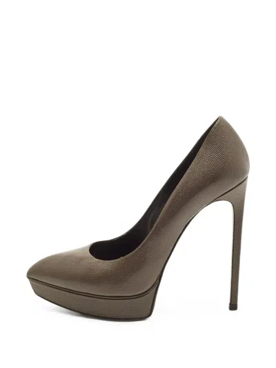 Pre-owned Saint Laurent Tribtoo Platform Pumps In Brown