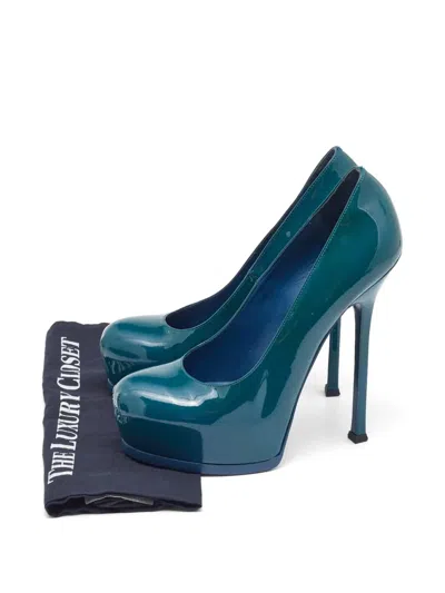 Pre-owned Saint Laurent Tribtoo Platform Pumps In Green