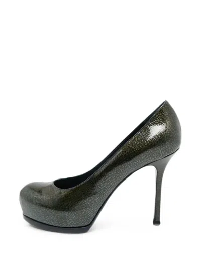 Pre-owned Saint Laurent Tribtoo Platform Pumps In Green