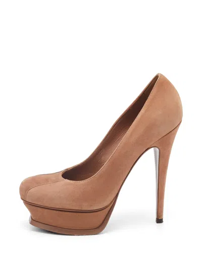 Pre-owned Saint Laurent Tribtoo Platform Pumps In Neutral