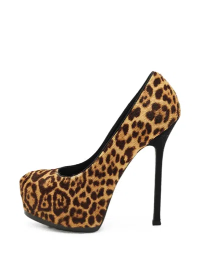 Pre-owned Saint Laurent Tribtoo Platform Pumps In Neutral