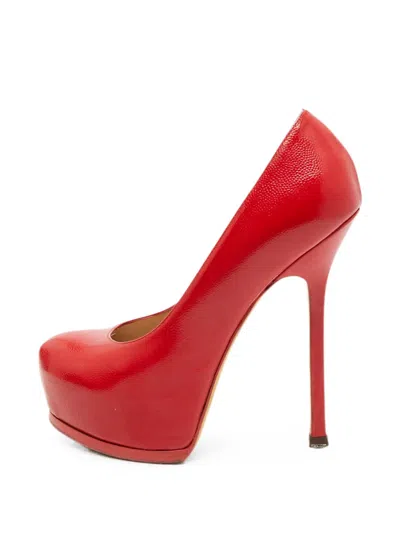 Pre-owned Saint Laurent Tribtoo Platform Pumps In Red