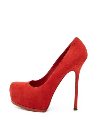 Pre-owned Saint Laurent Tribtoo Platform Pumps In Red