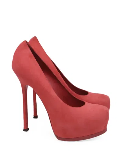Pre-owned Saint Laurent Tribtoo Platform Pumps In Red