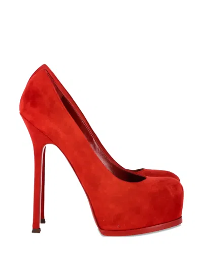 Pre-owned Saint Laurent Tribtoo Pumps In Red