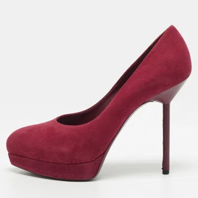 Pre-owned Saint Laurent Tribtoo Size 38 Purple Suede Platform Pumps