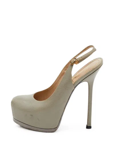 Pre-owned Saint Laurent Tribtoo Slingback Pumps In Grey