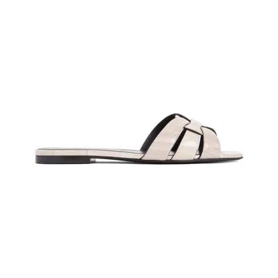 Saint Laurent Tribute Leather Slides In Beige