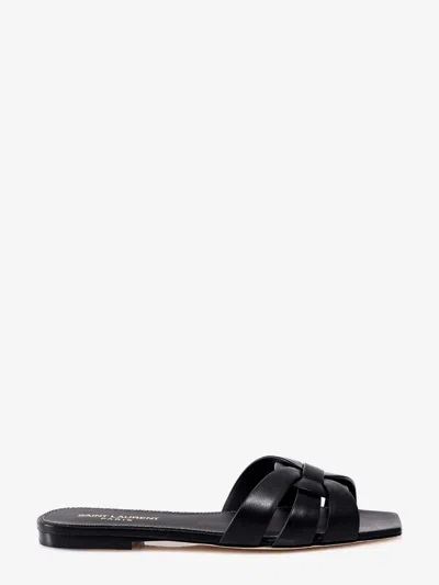 Saint Laurent Tribute 05 Leather Nu Pieds Flat Sandals In Black