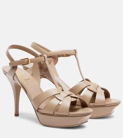 Saint Laurent Tribute 105 Leather Platform Sandals In Neutral