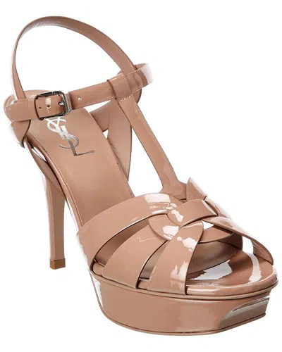 Saint Laurent Tribute 105 Patent Platform Sandal In Brown