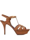 Saint Laurent Tribute 105mm Leather Platform Sandals In Brown