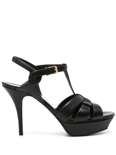 Saint Laurent Tribute Platform Sandals In Smooth Leather Shoes In Black