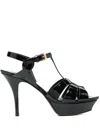 Saint Laurent Patent Leather Platform Sandals With Stiletto Heel 10cm In Black