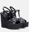 Saint Laurent Tribute Woven Leather Espadrille Wedge Sandals In Nero