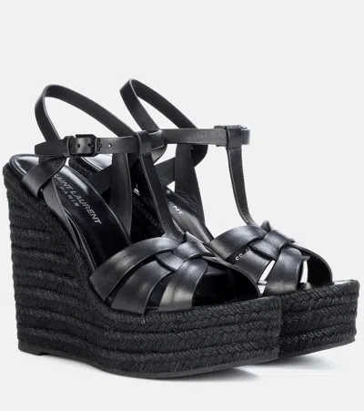 Saint Laurent Tribute 130 Leather Espadrilles In Nero