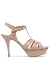 SAINT LAURENT TRIBUTE 75 DARK BEIGE LEATHER SANDALS FOR WOMEN