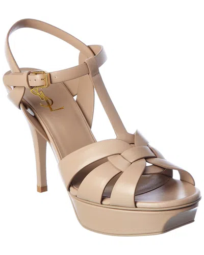 Saint Laurent Tribute 75 Leather Platform Sandal In Gray