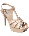 Saint Laurent Tribute Leather T-strap Platform Sandals In Brown