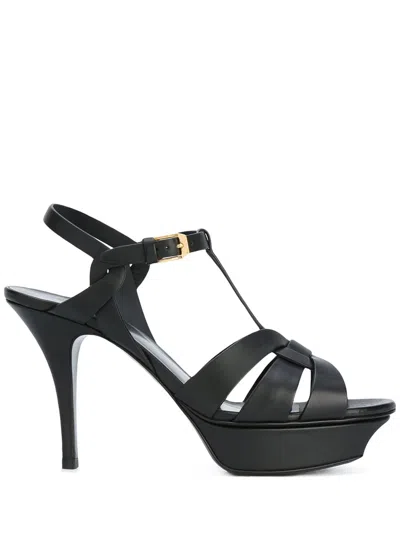 Saint Laurent Tribute 75 Platform Leather Sandals In Black