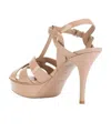Saint Laurent Tribute Pink Sandals With Stiletto Heel And Cassandre In Leather Woman In Nude