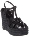 Saint Laurent Tribute Woven Leather Espadrille Wedge Sandals In Black