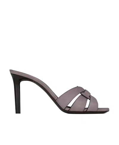 Saint Laurent Tribute 85mm Leather Sandals In Gray
