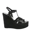 Saint Laurent Tribute Woven Leather Espadrille Wedge Sandals In Black