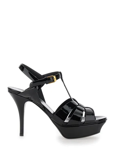 SAINT LAURENT SAINT LAURENT 'TRIBUTE' BLACK SANDALS WITH PLATFORM IN PATENT LEATHER WOMAN