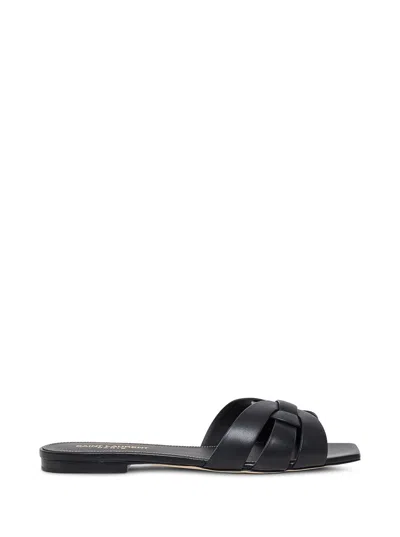 SAINT LAURENT SAINT LAURENT 'TRIBUTE' BLACK SLIP-ON SANDALS IN LEATHER WOMAN