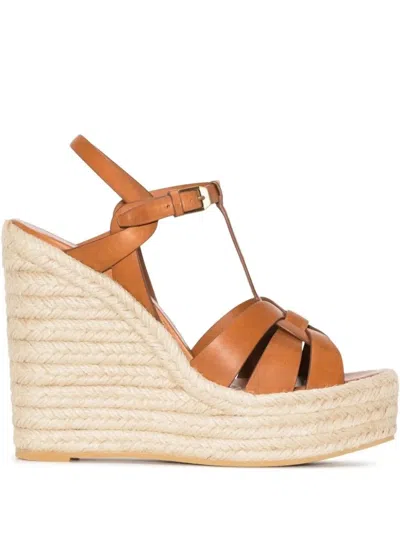 Saint Laurent Tribute Espadrille Wedge Sandals In Orange