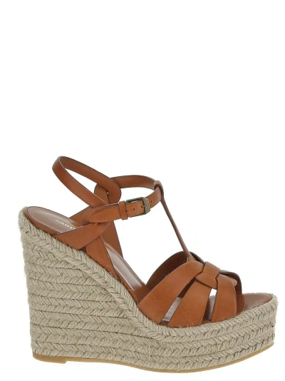 Saint Laurent Tribute Espadrilles Wedge In Brown