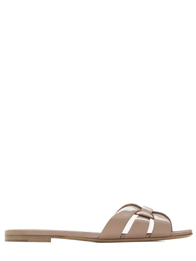 Saint Laurent Tribute Nu Pieds Leather Flat Sandals In Neutral
