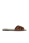 Saint Laurent Brown Solid Tribute Flat Mules In Brown