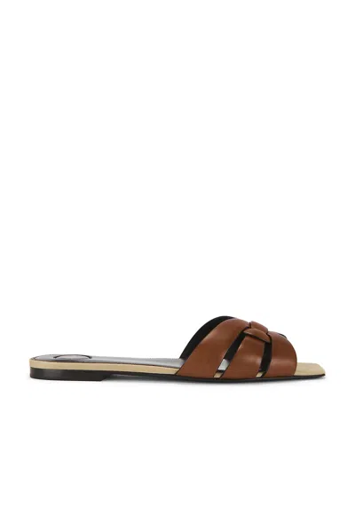 Saint Laurent Tribute Flat Sandal In Brown