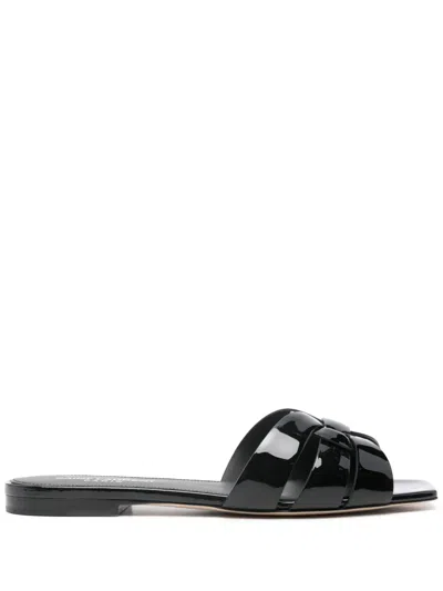 Saint Laurent Tribute Nu Pieds Embossed Croc Flat Sandals In Black