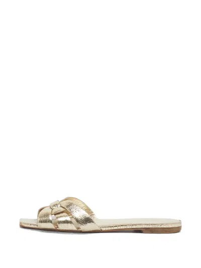 Pre-owned Saint Laurent Tribute Flat Sandals In Gold