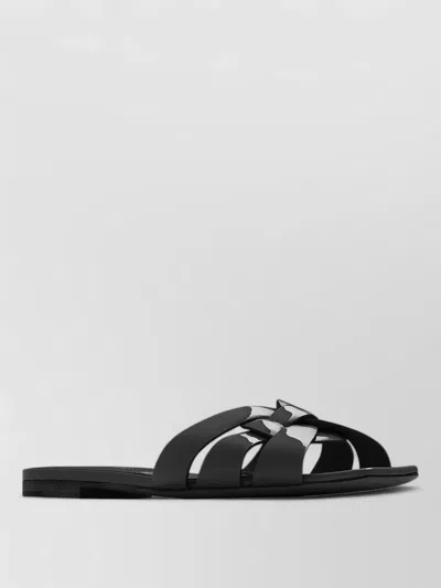 Saint Laurent Tribute Flat Sandals Leather Straps In Black