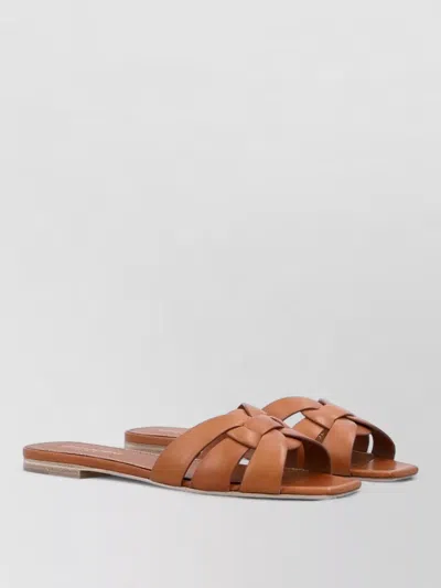 Saint Laurent Tribute Flat Sandals Leather Straps Square Toe In Multi