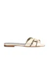 Saint Laurent Tribute Eel Leather Flat Sandals In White