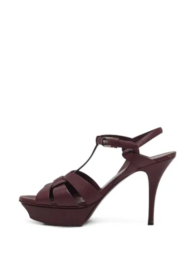 Pre-owned Saint Laurent Tribute Grained Leather Sandals In Red