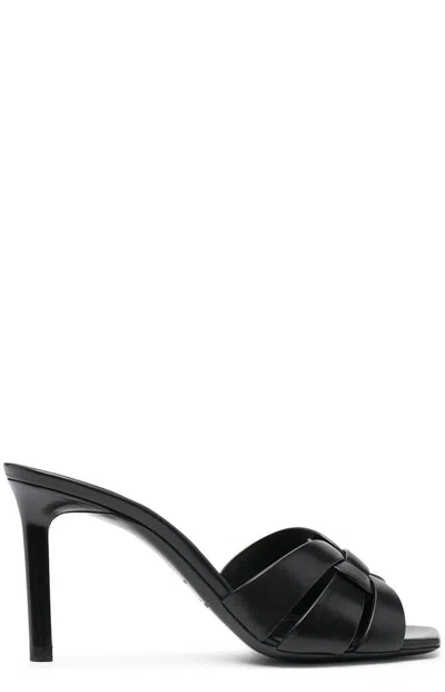 Saint Laurent Tribute Heeled Mules In Black