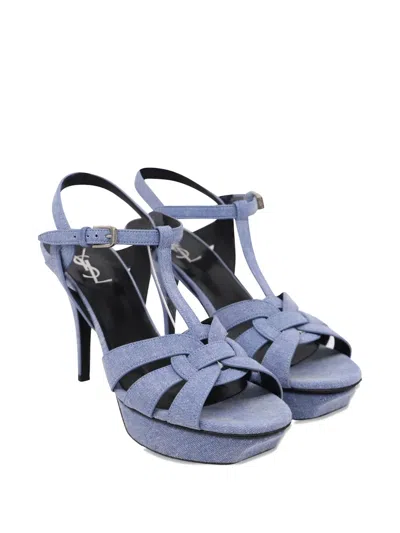 Pre-owned Saint Laurent Tribute Heeled Sandals In Blue