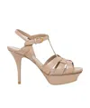 Saint Laurent Tribute Pink Sandals With Stiletto Heel And Cassandre In Leather Woman In Nude