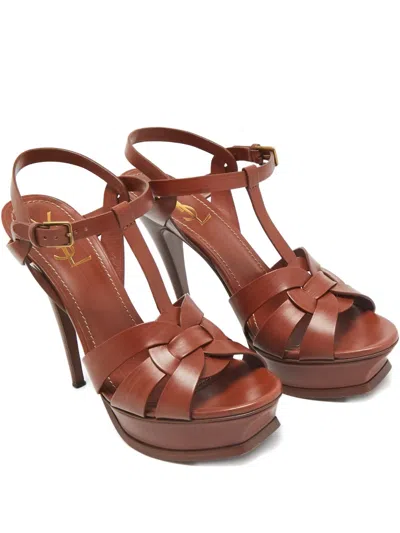 Pre-owned Saint Laurent Tribute Intertwined-straps Sandals In Brown