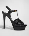 Saint Laurent High-heeled Platform Sandals With T-strap Design In Black