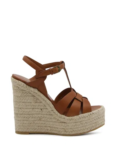 Saint Laurent Tribute Leather Espadrilles In Brown