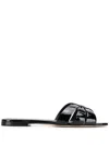 Saint Laurent Women Tribute Leather Flat Sandals In Black