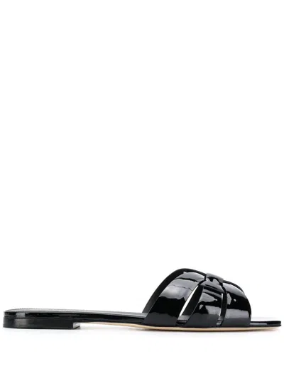 Saint Laurent Tribute Leather Flat Sandals In Black